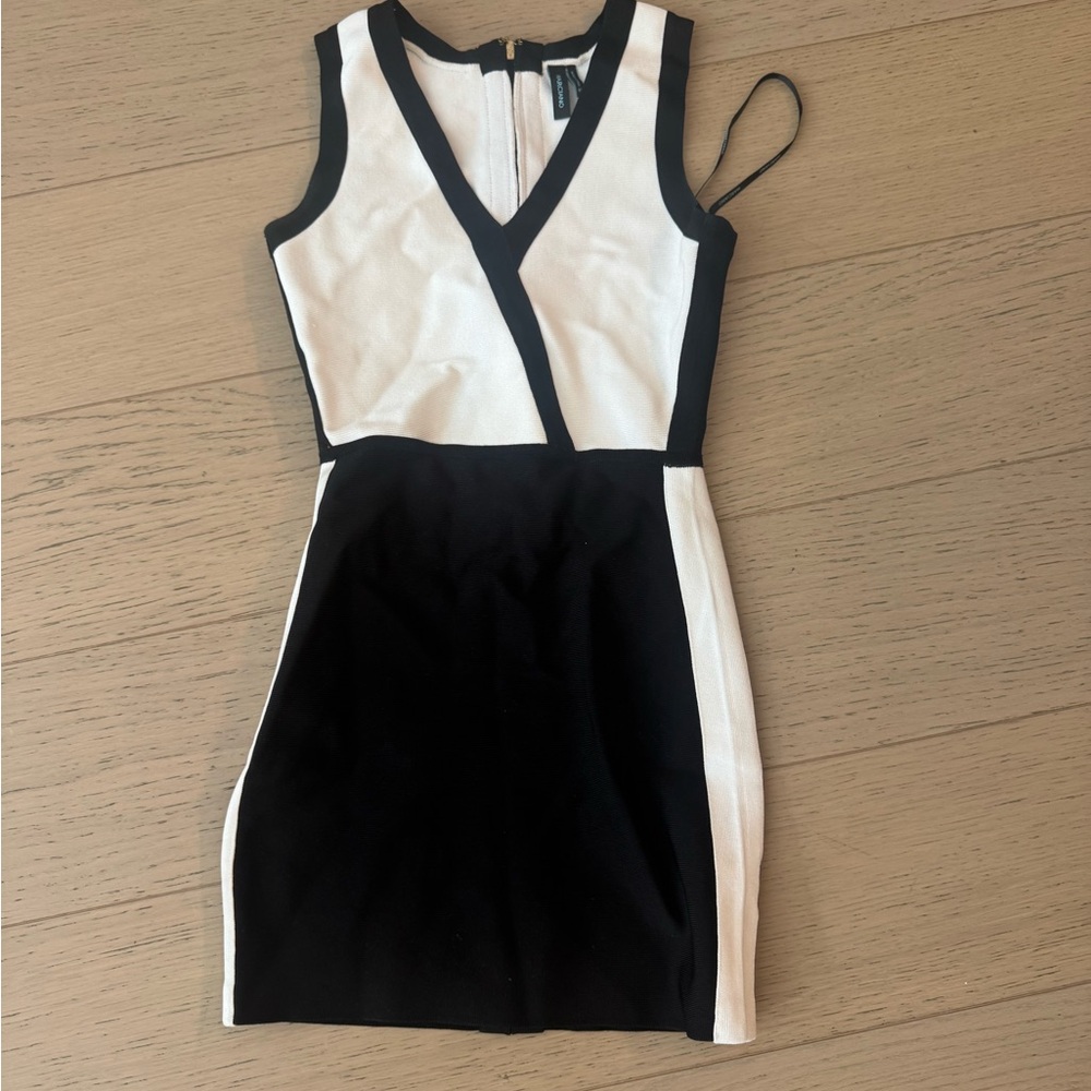 Marciano Black and White V-Neck Mini Dress